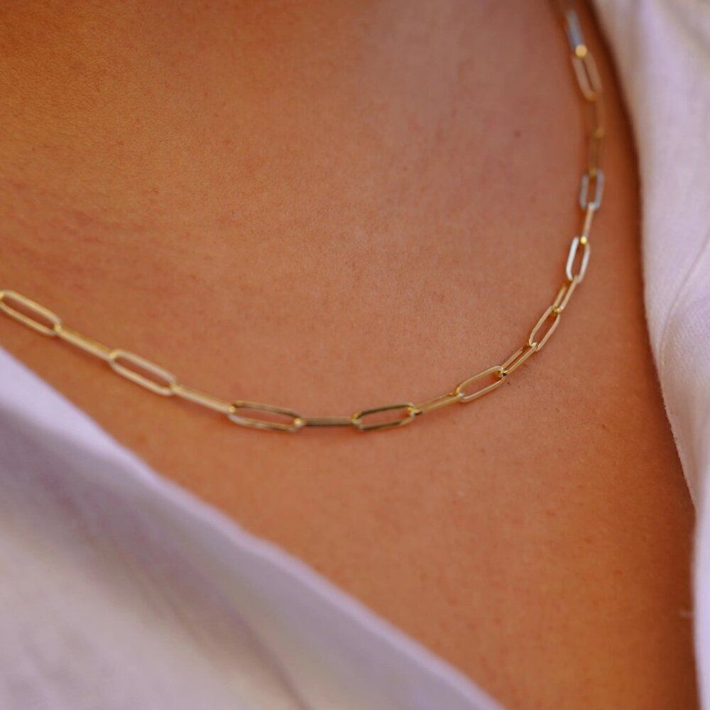 14k Solid Gold 3.0mm Solid Square Paperclip Chain… - image 5